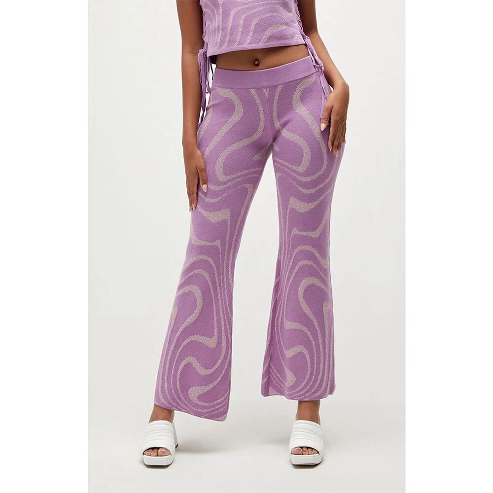 Aritzia Another Girl Lurex Y2K preppy Swirl Flare pull Pants LILAC Sz‎ 8 A006188